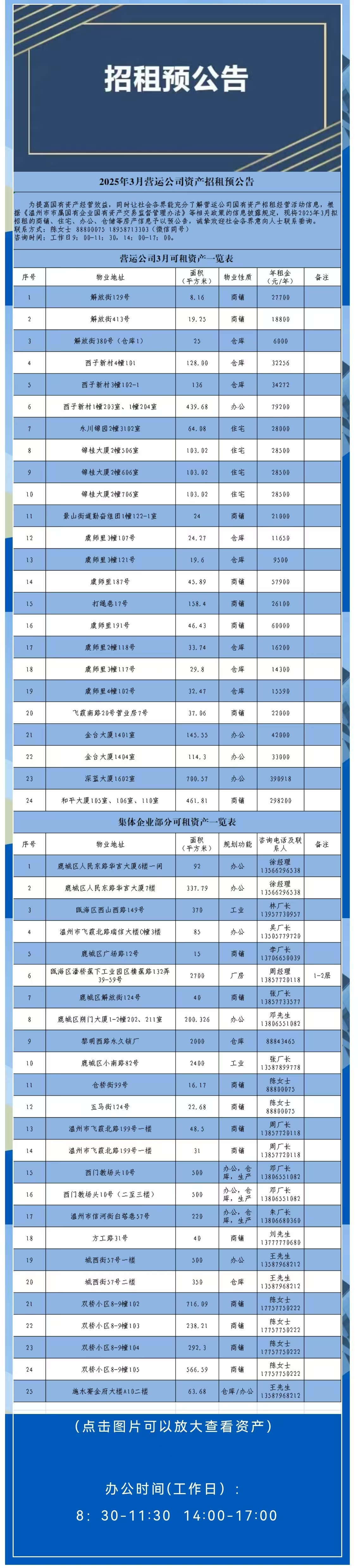 資產(chǎn)公告丨2025年3月營運(yùn)公司資產(chǎn)招租預(yù)公告